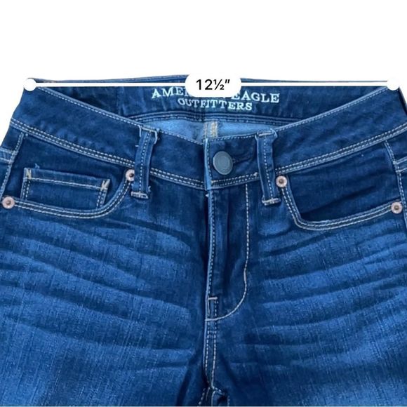 AMERICAN EAGLE Super Skinny Dark Wash Denim Contrast Stitch Jeans Size 0 Short - Picture 6 of 9